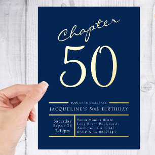 50 Blau 50. Geburtstagsfeier Gold Folieneinladung