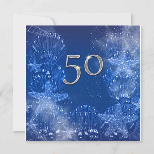 50. blauer SilberGeburtstag tropisch Einladung (Vorderseite)