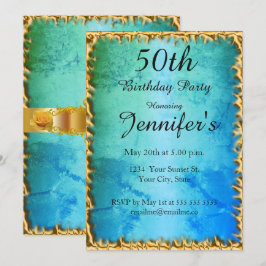 50. Blue Aquamarin Birthday Party Einladung