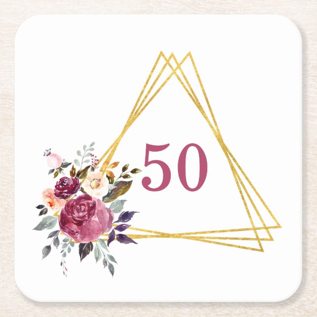 50. Boho Floral Geometric Gold Triangle Rechteckiger Pappuntersetzer (Vorderseite)