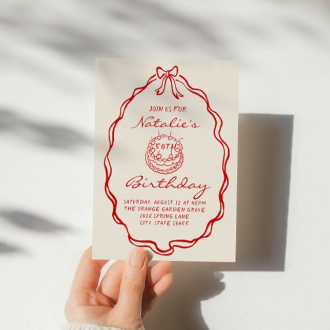 50. Bow Hand Drawn Coquette 50 Geburtstag Einladung (Von Creator hochgeladen)