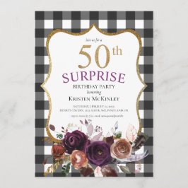 50. Buffalo Karierter Lila Blumenstrauß Glitzer Ge Einladung