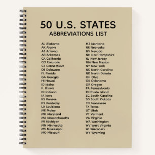 50 Bundesstaaten Abkürzungsverzeichnis – Sand-Beig Notizbuch