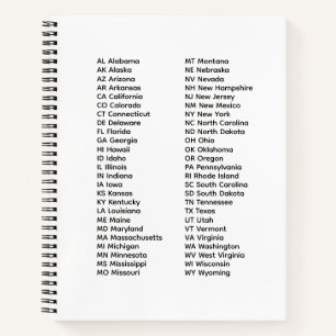 50 Bundesstaaten Alphabetische Reihenfolge Weißes Notizbuch