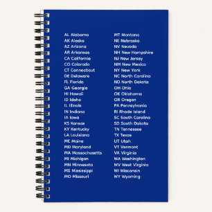50 Bundesstaaten in alphabetischer Reihenfolge kön Notizbuch