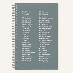 50 Bundesstaaten in alphabetischer Reihenfolge – T Notizbuch