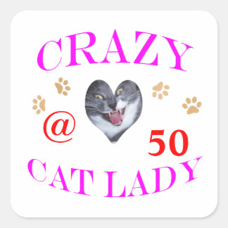 50 Crazy Cat Lady Quadratischer Aufkleber