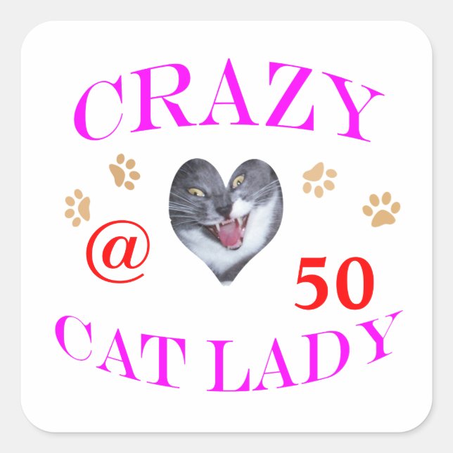 50 Crazy Cat Lady Quadratischer Aufkleber (Vorderseite)