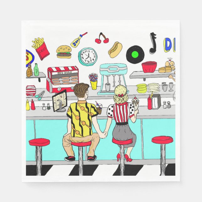 50 Diner Nostalgic Couple Holding Hands Serviette (Vorderseite)