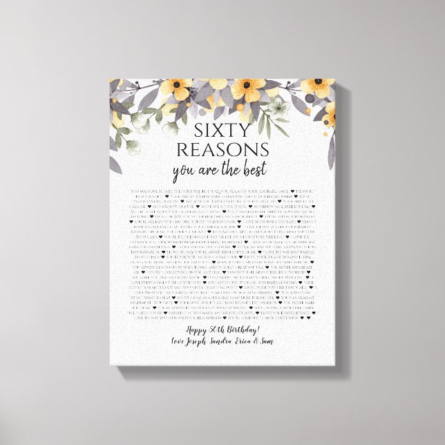 50 Dinge, die wir über Sie Liebe Silbergelbe Blume Leinwanddruck (Vorderseite)