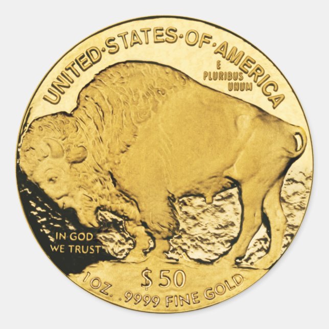 50 Dollar Gold Buffalo Coin Classic Round Sticker (Vorderseite)