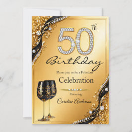 50 Elegante Gold-Schwarz Geburtstagsfeier Diamant Einladung