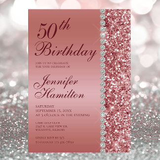 50. Elegante Rose Gold Geburtstag Einladung