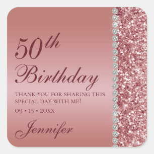50. Elegante Roségold-Geburtstagsfeier Quadratischer Aufkleber