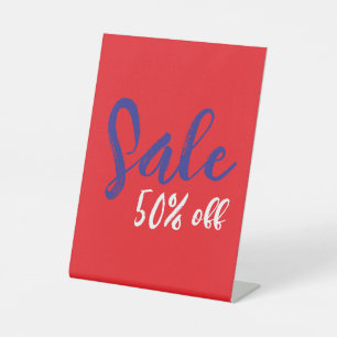 50% Ermäßigung auf Tabletop Sign, Red Blue und Whi Sockelschild
