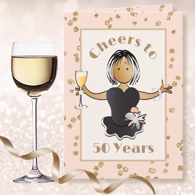 50 Ethnischer Cartoon Champagner Cheers Geburtstag Karte (Von Creator hochgeladen)