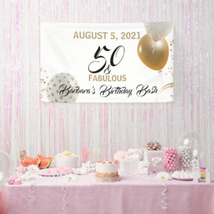 50 & fabelhafte Black Gold Geburtstagsballons Banner