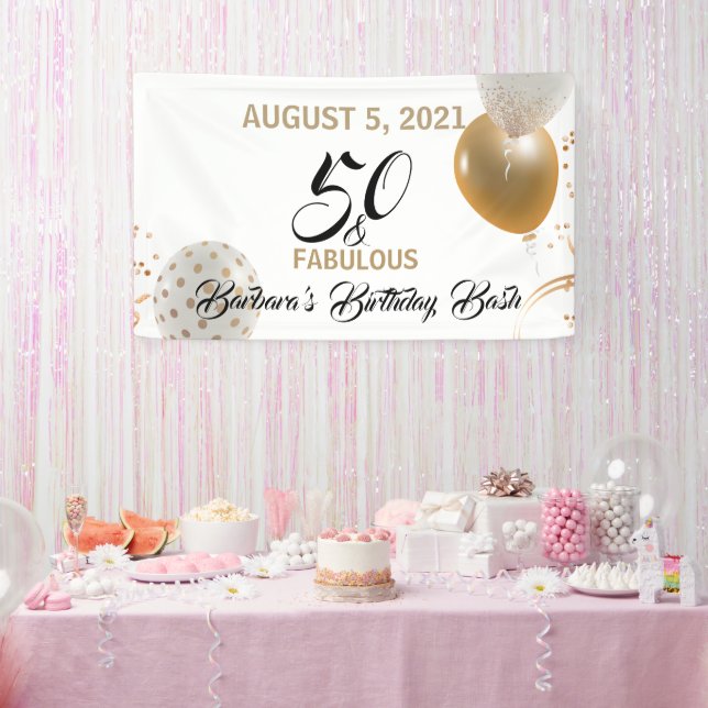 50 & fabelhafte Black Gold Geburtstagsballons Banner (Party)