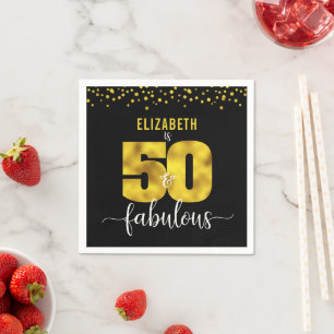 50 fabelhafte Geburtstags Black Gold Glitzer Confe Serviette