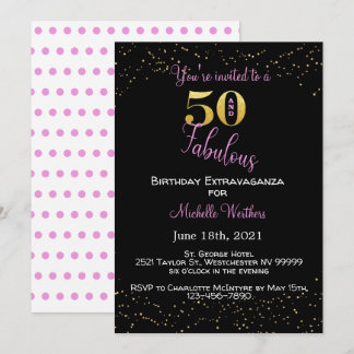 50 & fabelhafte Geburtstags Black Pink Gold Glitze Einladung