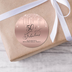 50 fabelhafte Geburtstags-Rose Gold Glitzer kunden Runder Aufkleber