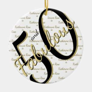 50 & fabelhafte Geburtstagsparty Black/Gold-Nachri Keramik Ornament