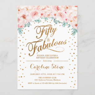 50 fabelhafte Geburtstagsparty - Weißes Gold Rosa Einladung
