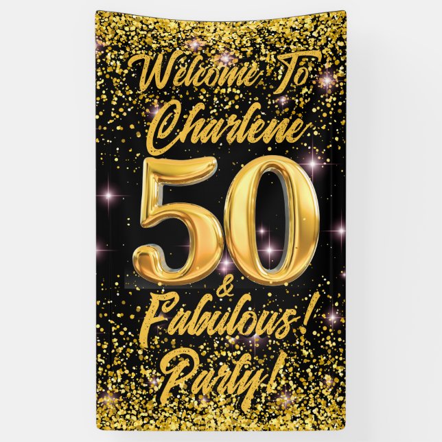 50 fabelhafte Gold Glitzer Pink Stars 50. Geburtst Banner (Vertikal)