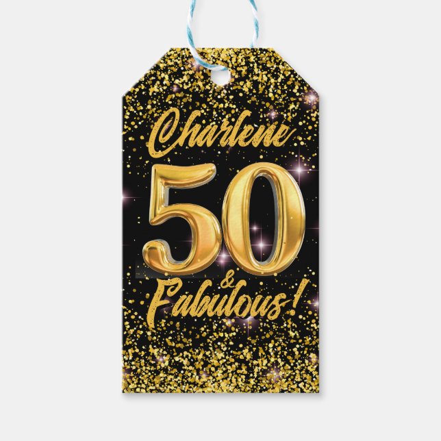 50 fabelhafte Gold Glitzer Pink Stars 50. Geburtst Geschenkanhänger (Vorderseite)