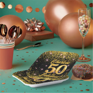 50 fabelhafte Gold Glitzer Pink Stars 50. Geburtst Pappteller