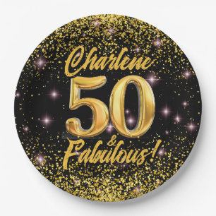 50 fabelhafte Gold Glitzer Pink Stars 50. Geburtst Pappteller