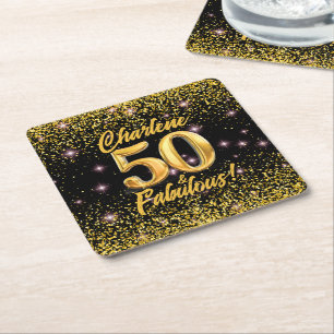 50 fabelhafte Gold Glitzer Pink Stars 50. Geburtst Rechteckiger Pappuntersetzer