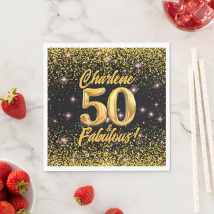 50 fabelhafte Gold Glitzer Pink Stars 50. Geburtst Serviette