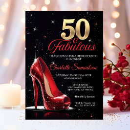 50 & fabelhafte Red Gold High Heels zum Geburtstag Einladung