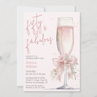 50 Fabelhafte rosa Champagnerglas-Überraschungsgeb Einladung