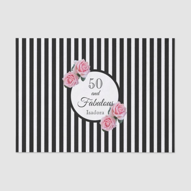 50 fabelhafte rosafarbene Blumen Schwarz-weiße Str Seidenpapier (Vorderseite)