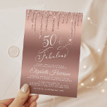 50 fabelhafte Rose Gold Glitzer Geburtstagsparty Einladung<br><div class="desc">Elegante und schicke 50. Geburtstagsfeier mit "50 & Fabulous" in einem hübschen,  stilvollen Drehbuch vor einer Rose goldenen Hintergrund,  mit Rose Gold Imitat Glitzer tropfen von oben. Sie können mit ihrem Namen und den Party-Details personalisieren.</div>