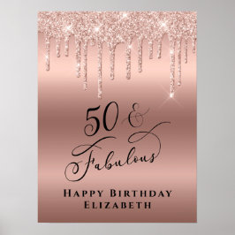 50 fabelhafte Rose Gold Glitzer Geburtstagsparty Poster