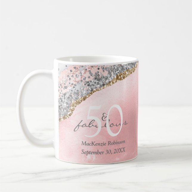 50 fabelhafte Rose Gold Glitzer Moderner Geburtsta Kaffeetasse (Links)