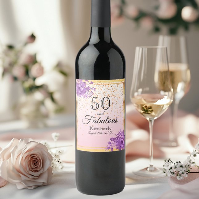 50 fabelhafte Rose goldviolette Blüten Weinetikett (Von Creator hochgeladen)
