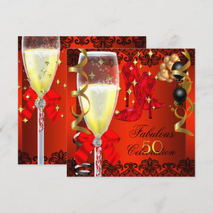 50 Fabelhafte Rot Schwarz Gold 50. Champagner-Part Einladung