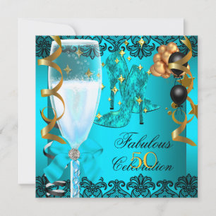 50 Fabelhafte Teal Schwarz Gold 50. Champagner-Par Einladung