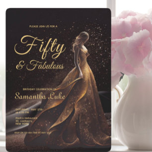 50 fabelhafter Black Gold Glitzer Geburtstag Einladung
