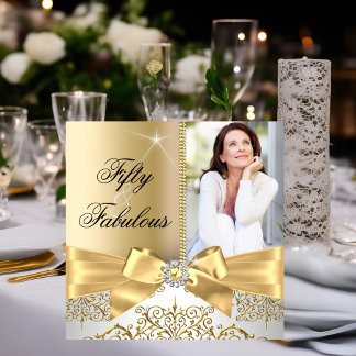 50 Fabelhaftes Foto Gold Silber Bow 50. Geburtstag Einladung