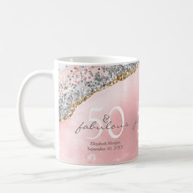 50 Fabelrosa Rose Gold Glitzer Geburtstag Kaffeetasse (Links)
