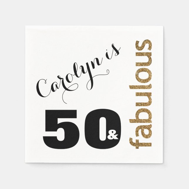 "50 & Fabulous" 3 Gold Glitzer 50. Geburtstag Serviette (Vorderseite)