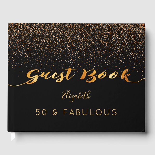 50 & Fabulous 50. Geburtstag schwarzen Gold Konfet Gästebuch (Vorderseite)