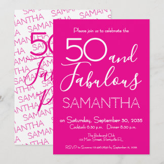 50 & Fabulous 50th Birthday Party Pink Elegant Einladung