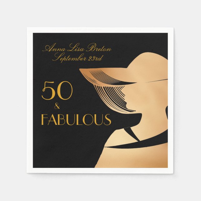 50 & Fabulous Art Deco Elegantes Gold 50. Geburtst Serviette (Vorderseite)