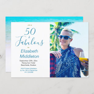 50 Fabulous Beach Blue Modern Foto Typografie Einladung